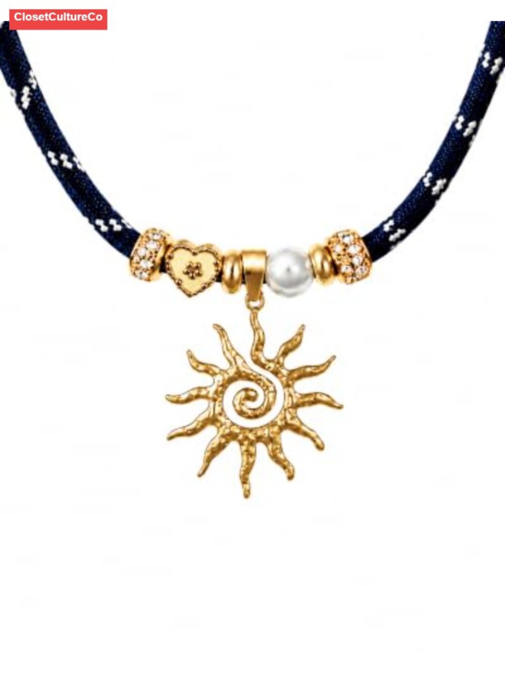 Paracord Necklace 14K Gold Plated Puffy Heart Pendant Boho Choker Women